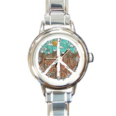 Psychedelic Art Painting Peace Drawing Landscape Art Peaceful Round Italian Charm Watch by Sarkoni