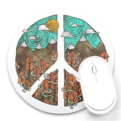 Psychedelic Art Painting Peace Drawing Landscape Art Peaceful Round Mousepad by Sarkoni