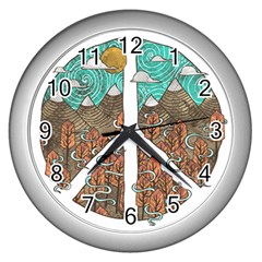 Psychedelic Art Painting Peace Drawing Landscape Art Peaceful Wall Clock (silver) by Sarkoni