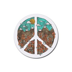 Psychedelic Art Painting Peace Drawing Landscape Art Peaceful Rubber Round Coaster (4 Pack) by Sarkoni