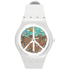 Psychedelic Art Painting Peace Drawing Landscape Art Peaceful Round Plastic Sport Watch (m) by Sarkoni