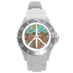 Psychedelic Art Painting Peace Drawing Landscape Art Peaceful Round Plastic Sport Watch (l) by Sarkoni