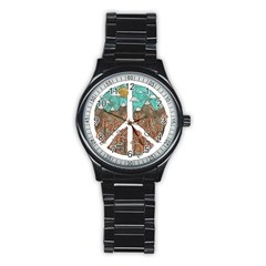 Psychedelic Art Painting Peace Drawing Landscape Art Peaceful Stainless Steel Round Watch by Sarkoni