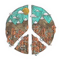 Psychedelic Art Painting Peace Drawing Landscape Art Peaceful Wooden Puzzle Round by Sarkoni