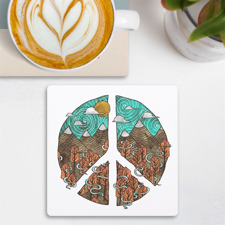 Psychedelic Art Painting Peace Drawing Landscape Art Peaceful UV Print Square Tile Coaster 