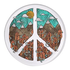 Psychedelic Art Painting Peace Drawing Landscape Art Peaceful Round Glass Fridge Magnet (4 Pack) by Sarkoni