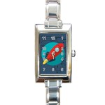 Rocket With Science Related Icons Image Rectangle Italian Charm Watch Front