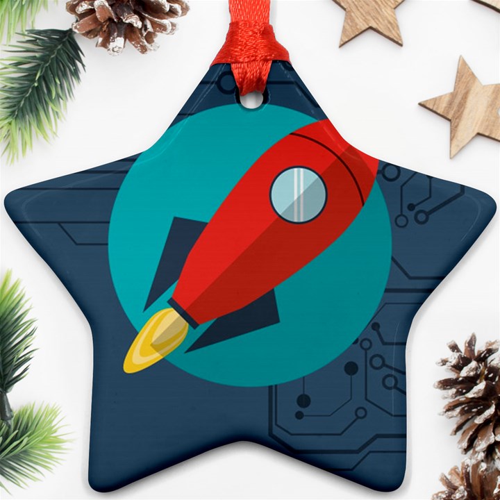 Rocket With Science Related Icons Image Ornament (Star)