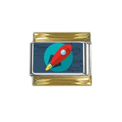 Rocket With Science Related Icons Image Gold Trim Italian Charm (9mm) by Bedest