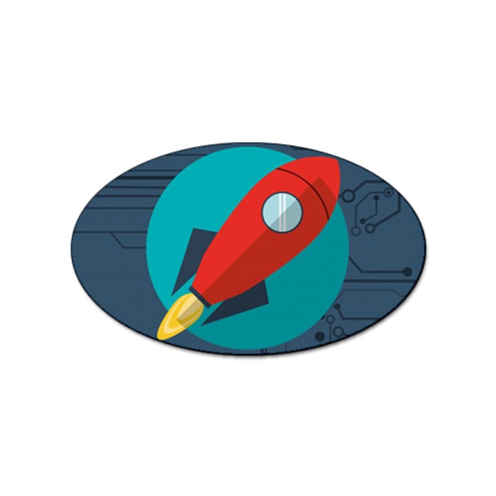 Rocket With Science Related Icons Image Sticker (Oval)