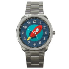 Rocket With Science Related Icons Image Sport Metal Watch