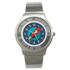 Rocket With Science Related Icons Image Stainless Steel Watch