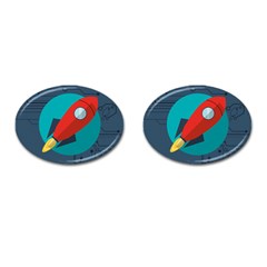 Rocket With Science Related Icons Image Cufflinks (Oval)