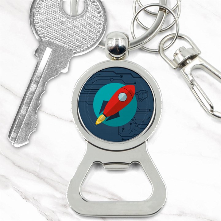 Rocket With Science Related Icons Image Bottle Opener Key Chain