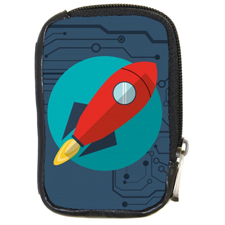 Rocket With Science Related Icons Image Compact Camera Leather Case