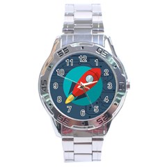 Rocket With Science Related Icons Image Stainless Steel Analogue Watch