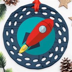 Rocket With Science Related Icons Image Ornament (Round Filigree)