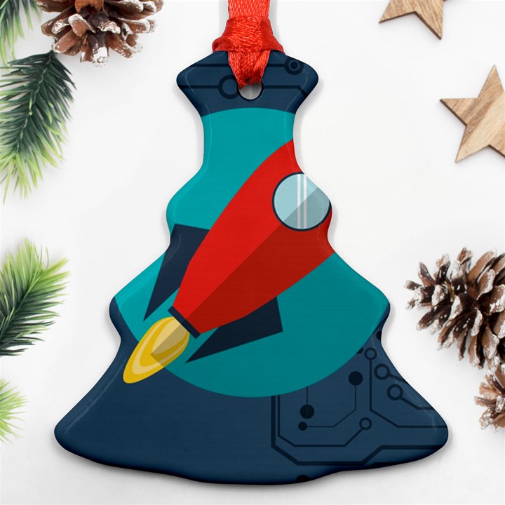 Rocket With Science Related Icons Image Christmas Tree Ornament (Two Sides)