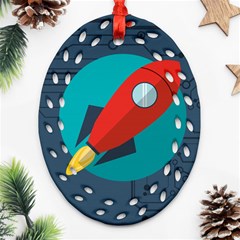 Rocket With Science Related Icons Image Ornament (Oval Filigree)