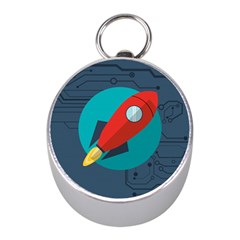 Rocket With Science Related Icons Image Mini Silver Compasses