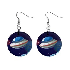 Ufo Alien Spaceship Galaxy Mini Button Earrings by Bedest