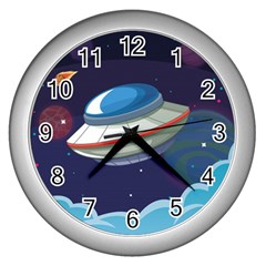 Ufo Alien Spaceship Galaxy Wall Clock (silver) by Bedest