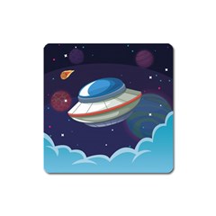 Ufo Alien Spaceship Galaxy Square Magnet by Bedest