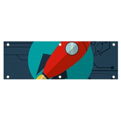 Rocket With Science Related Icons Image Banner and Sign 6  x 2 