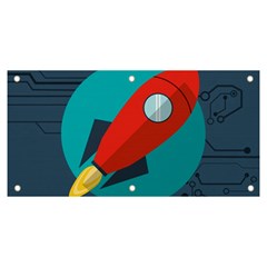 Rocket With Science Related Icons Image Banner and Sign 6  x 3 