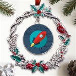 Rocket With Science Related Icons Image Metal X mas Wreath Holly leaf Ornament Front