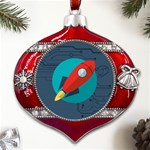 Rocket With Science Related Icons Image Metal Snowflake And Bell Red Ornament Front