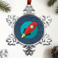 Rocket With Science Related Icons Image Metal Small Snowflake Ornament