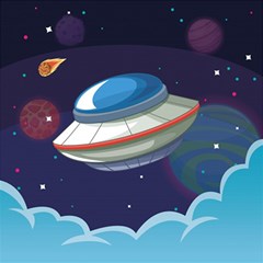 Ufo Alien Spaceship Galaxy Play Mat (square) by Bedest