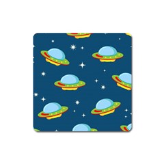 Seamless Pattern Ufo With Star Space Galaxy Background Square Magnet by Bedest