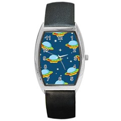 Seamless Pattern Ufo With Star Space Galaxy Background Barrel Style Metal Watch by Bedest