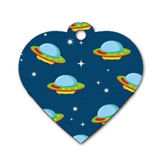 Seamless Pattern Ufo With Star Space Galaxy Background Dog Tag Heart (one Side) by Bedest