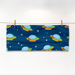 Seamless Pattern Ufo With Star Space Galaxy Background Hand Towel by Bedest