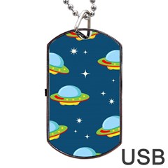 Seamless Pattern Ufo With Star Space Galaxy Background Dog Tag Usb Flash (one Side) by Bedest