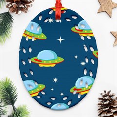 Seamless Pattern Ufo With Star Space Galaxy Background Ornament (oval Filigree) by Bedest