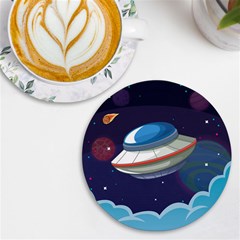 Ufo Alien Spaceship Galaxy Uv Print Round Tile Coaster by Bedest