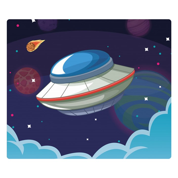 Ufo Alien Spaceship Galaxy Premium Plush Fleece Blanket (Small)