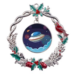 Ufo Alien Spaceship Galaxy Metal X mas Wreath Holly Leaf Ornament by Bedest