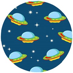 Seamless Pattern Ufo With Star Space Galaxy Background Wooden Puzzle Round by Bedest