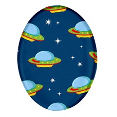 Seamless Pattern Ufo With Star Space Galaxy Background Oval Glass Fridge Magnet (4 Pack)