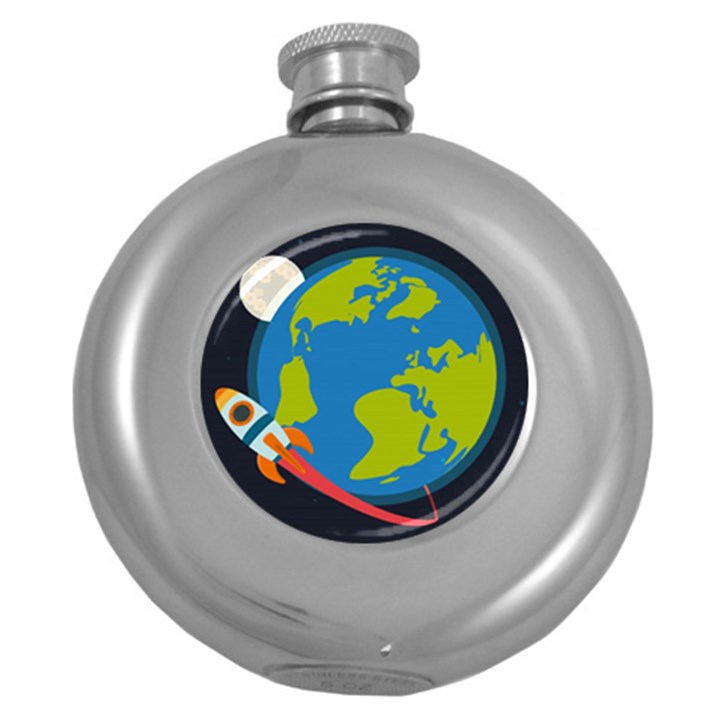 Spaceship Design Round Hip Flask (5 oz)