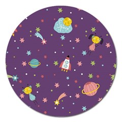 Space Travels Seamless Pattern Vector Cartoon Magnet 5  (round) by Bedest