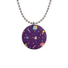 Space Travels Seamless Pattern Vector Cartoon 1  Button Necklace by Bedest