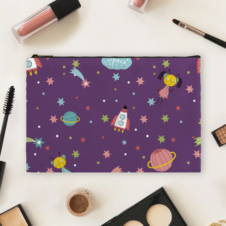 Space Travels Seamless Pattern Vector Cartoon Cosmetic Bag (Large)