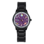 Space Travels Seamless Pattern Vector Cartoon Stainless Steel Round Watch Front