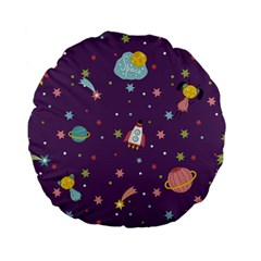 Space Travels Seamless Pattern Vector Cartoon Standard 15  Premium Flano Round Cushions by Bedest